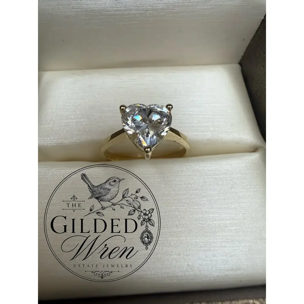 14K Gold Heart Cut Simulated Diamond CZ Solitaire Engagement Ring Size 5.75